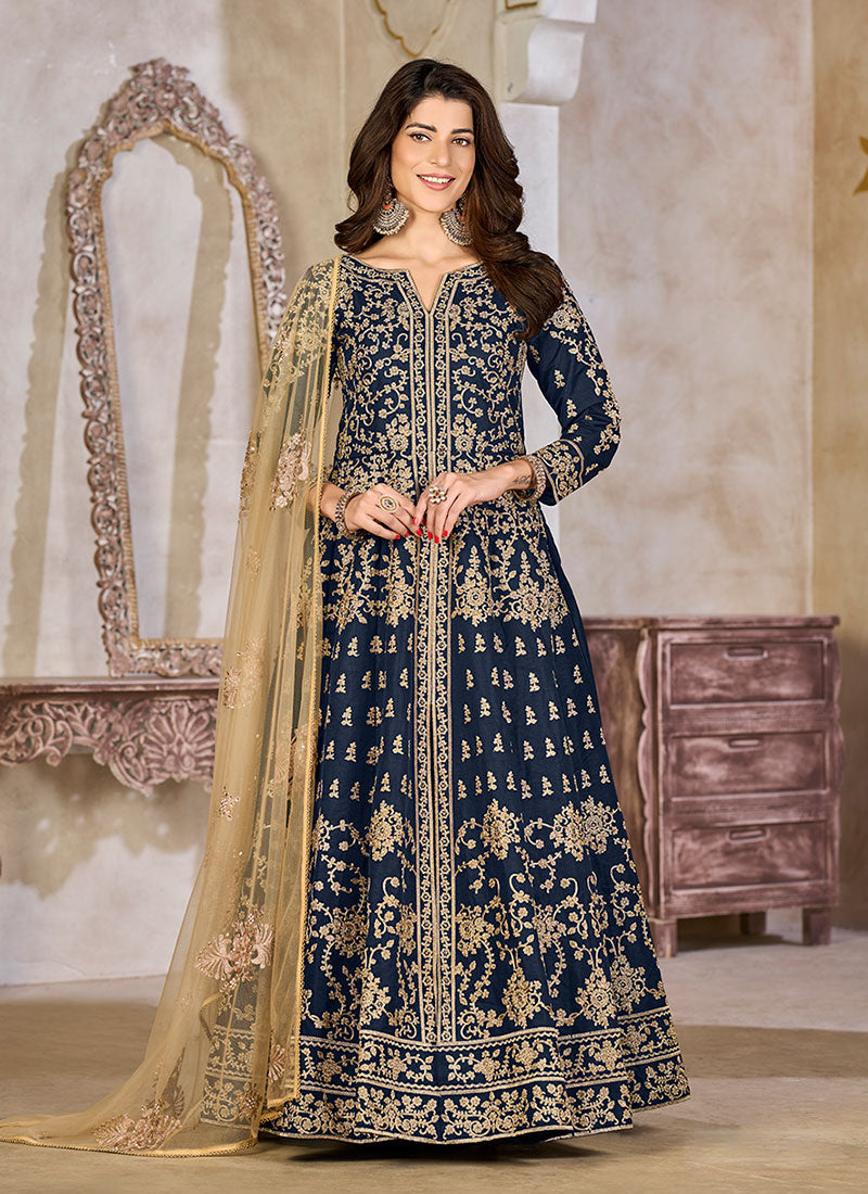 Blue Cording Embroidery Slit-Style Anarkali Lehenga