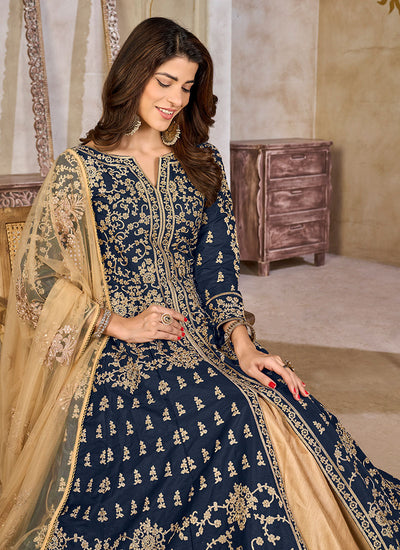 Blue Cording Embroidery Slit-Style Anarkali Lehenga