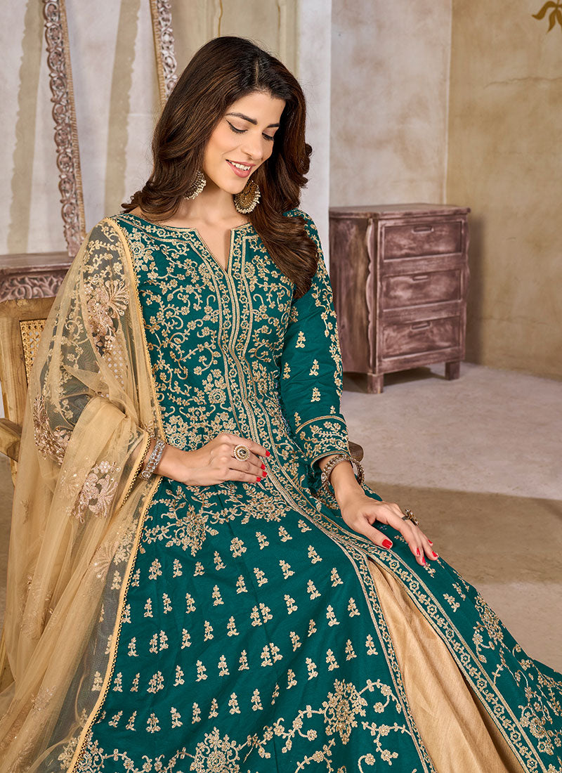 Shop Turquoise Slit-Style Anarkali Lehenga In Australia