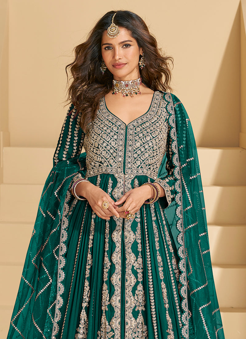 Buy Green Anarkali Lehenga In UK