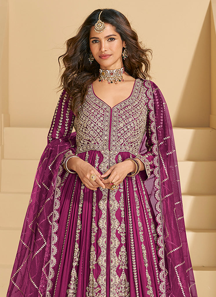 Buy Magenta Pink Anarkali Lehenga In UAE
