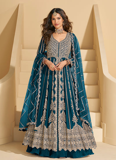 Royal Blue Slit Style Anarkali Lehenga