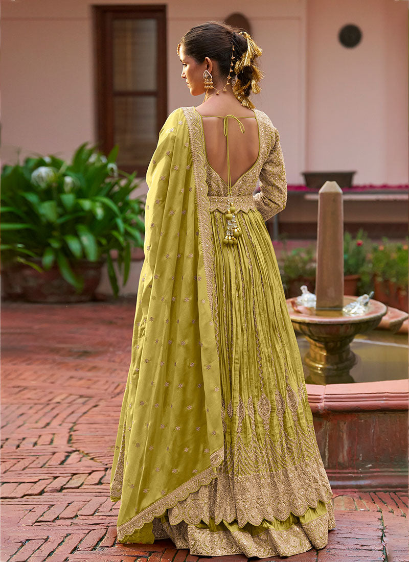 Shop Lime Green Anarkali Lehenga Online