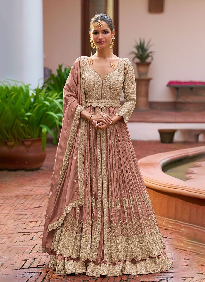 Soft Pink Handwork Embroidery Slit Style Anarkali Lehenga
