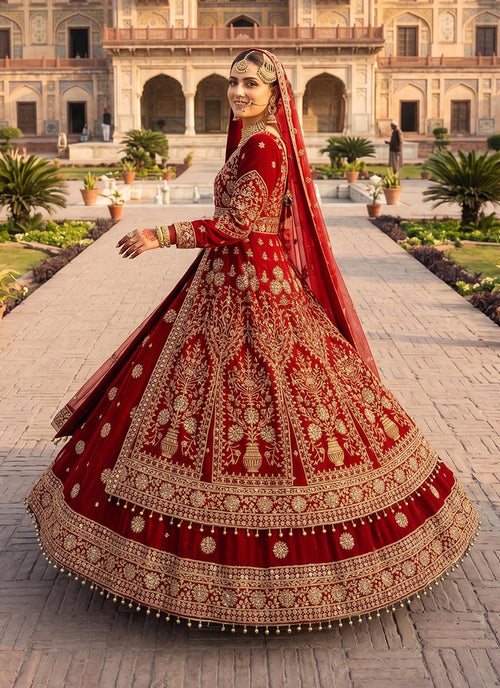 Buy Maroon Velvet Anarkali Lehenga  Choli In USA