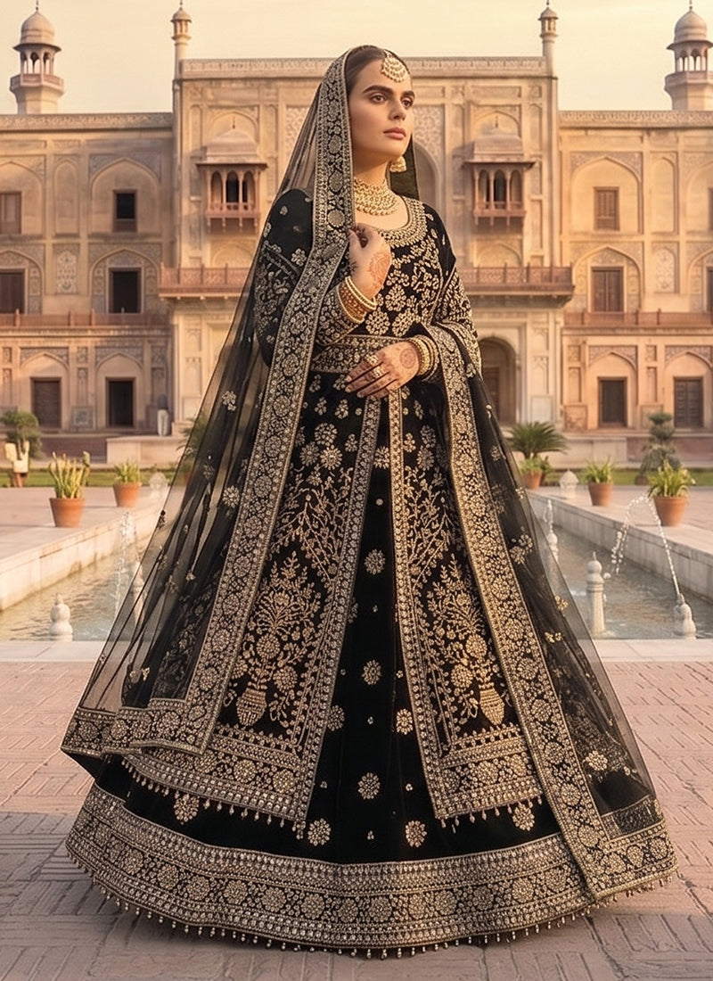 Shop Black Velvet Bollywood Dress Online