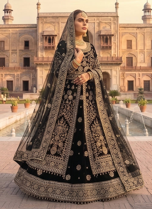 Shop Black Velvet Bollywood Dress Online