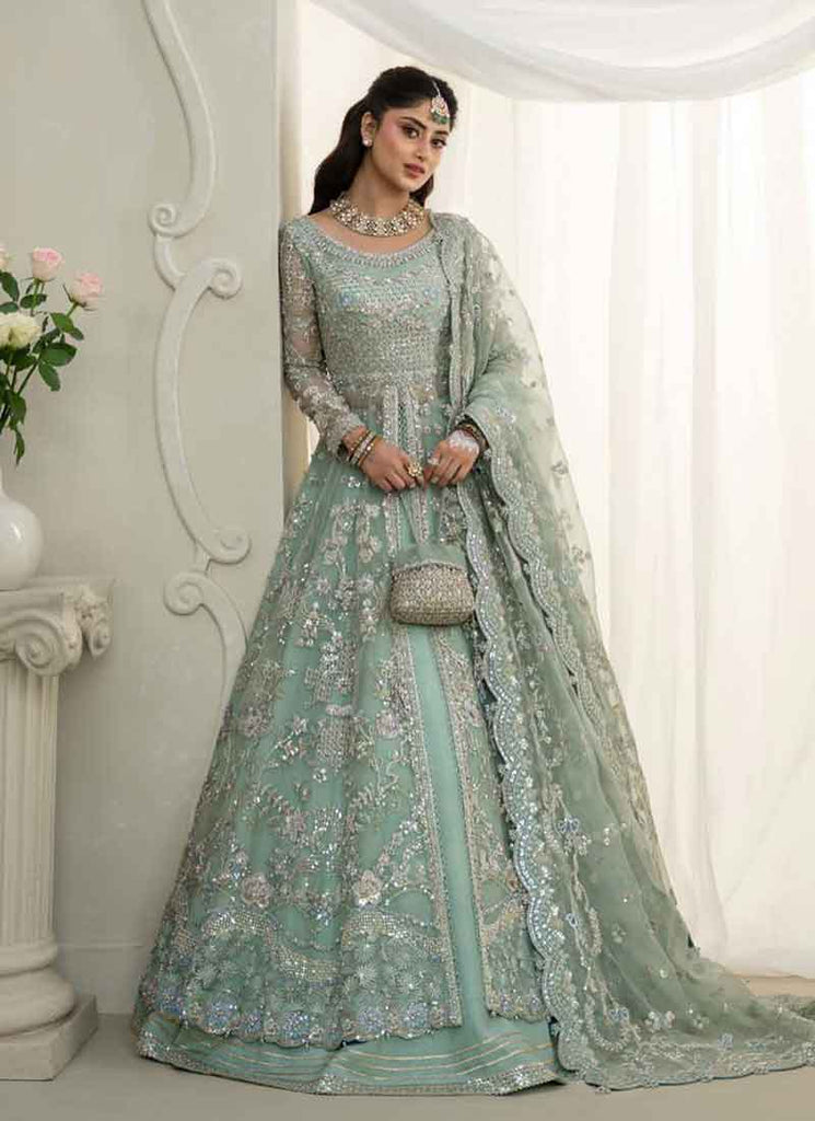 Mint Green Embroidery Organza Slit Style Anarkali Lehenga