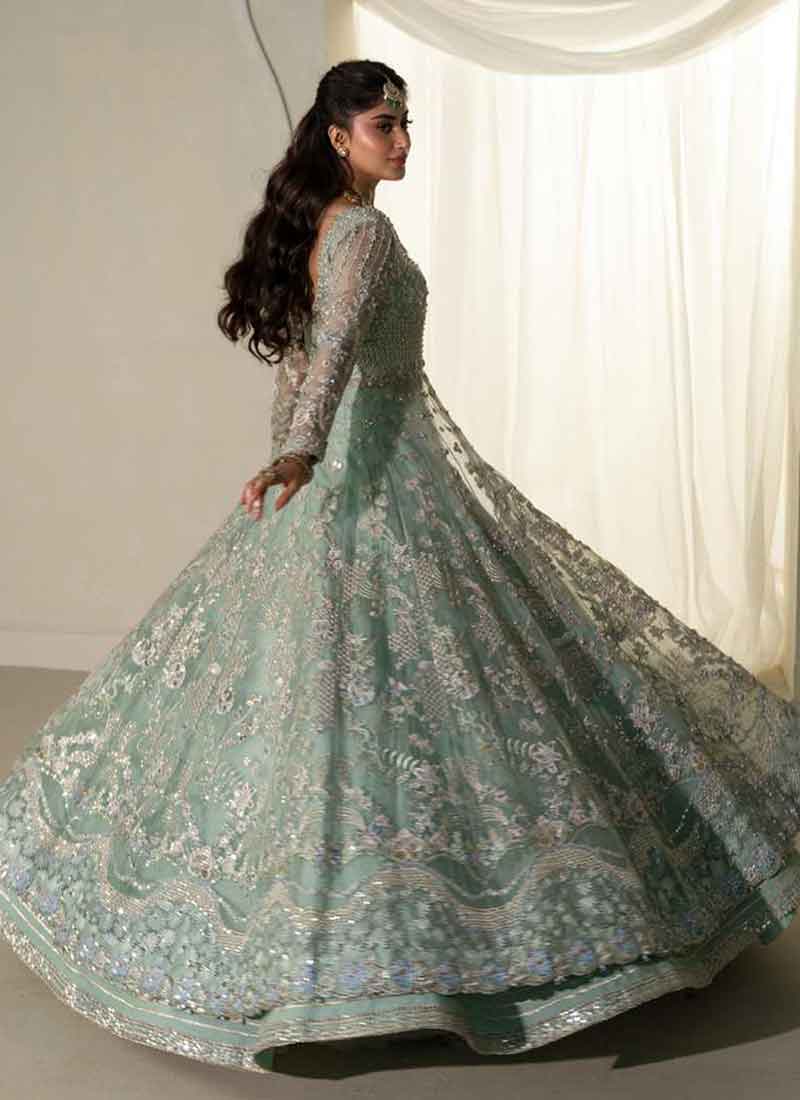 Buy Mint Green Anarkali Lehenga In USA