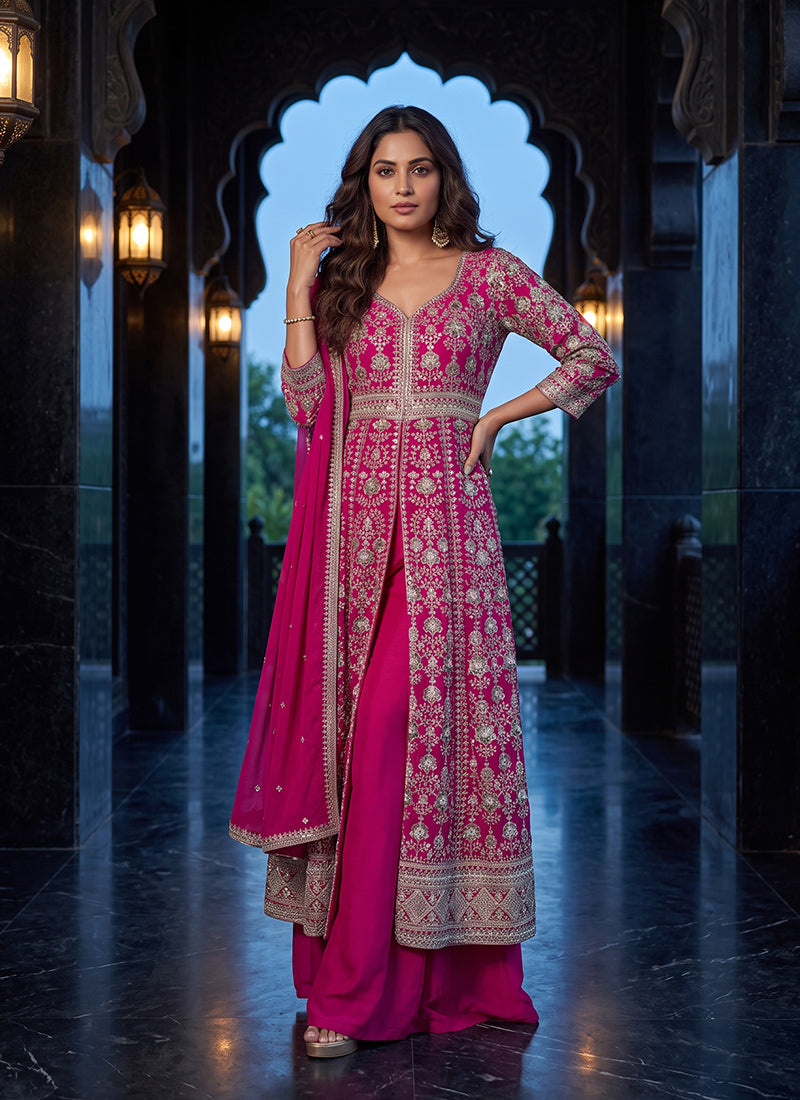 Shop Magenta Anarkali Palazzo Suit In UAE 


