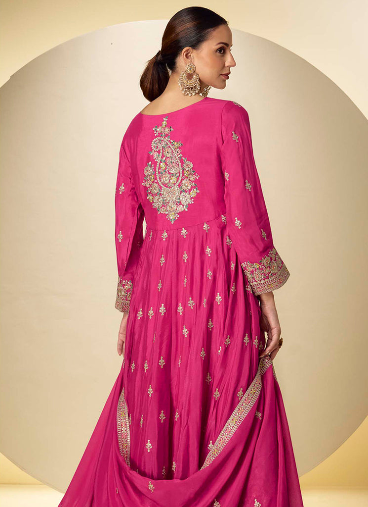 Buy Magenta Anarkali Pant Suit In USA