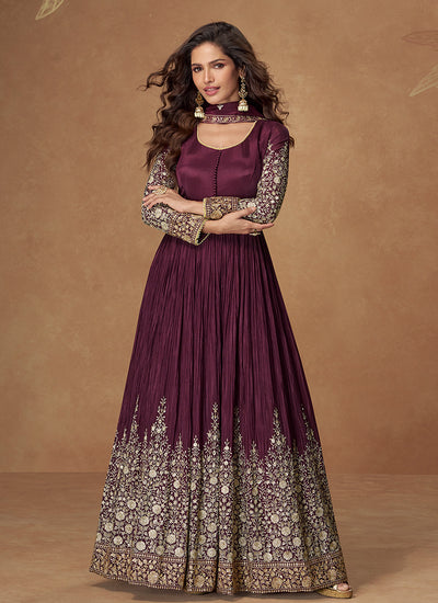 Maroon Designer Anarkali Pant Suit