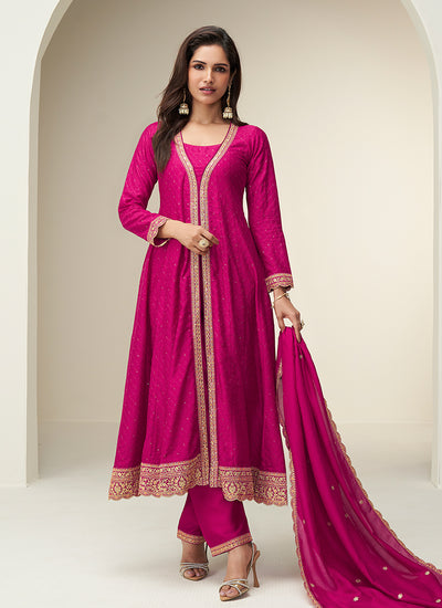 Magenta Slit Style Anarkali Pant Suit