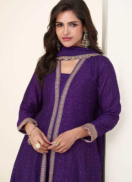 Buy Purple Bollywood Anarkali Pant Suit 