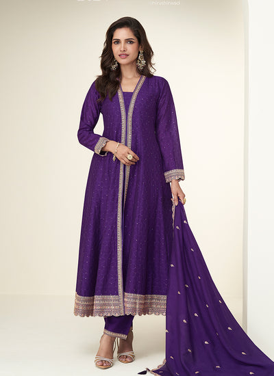 Purple Slit Style Anarkali Pant Suit