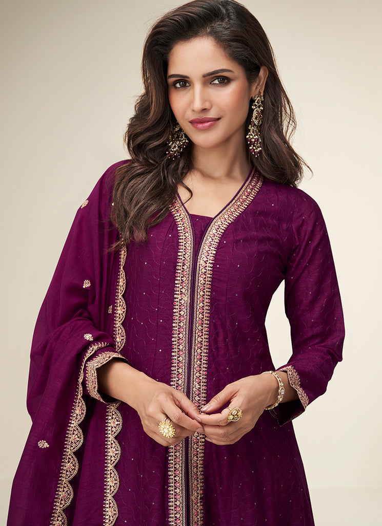 Wine Bollywood Anarkali Pant Suit
