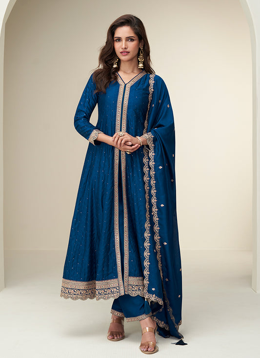 Royal Blue Slit Style Anarkali Pant Suit