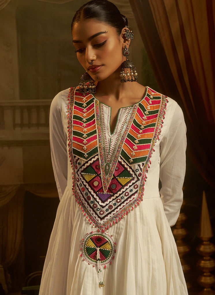 Buy Off White Anarkali Pant Suit In USA