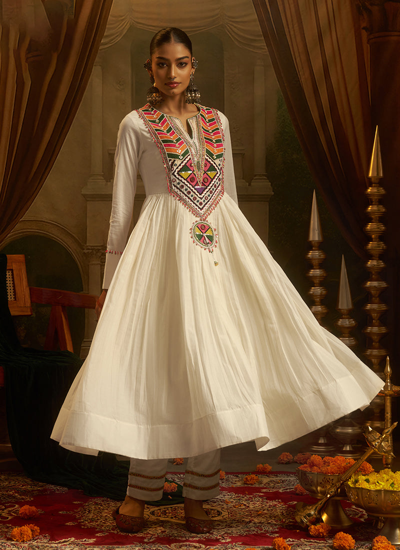 Shop Off White Handwork Anarkali Suit Online