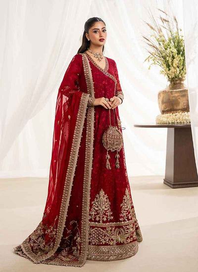 Maroon Red Embroidery Angrakha Anarkali Pant Suit