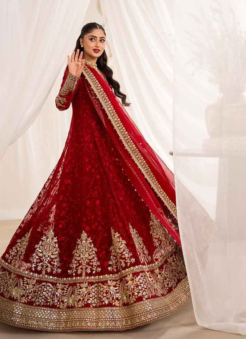 Buy Maroon Red Embroidery Angrakha Anarkali Suit In USA