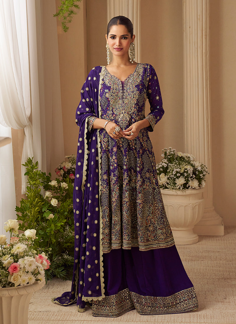 Violet Multi Anarkali Sharara Suit
