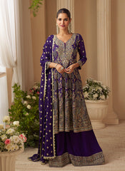 Violet Multi Anarkali Sharara Suit