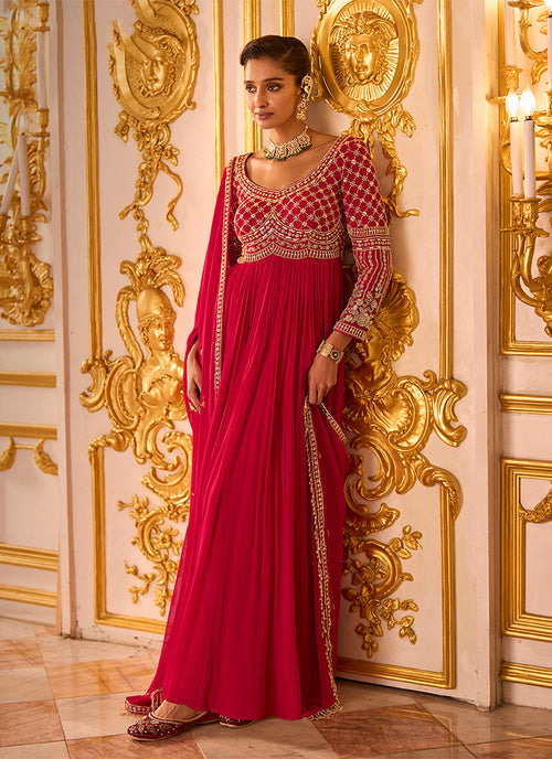 Royal Pink Embroidered Anarkali Suit