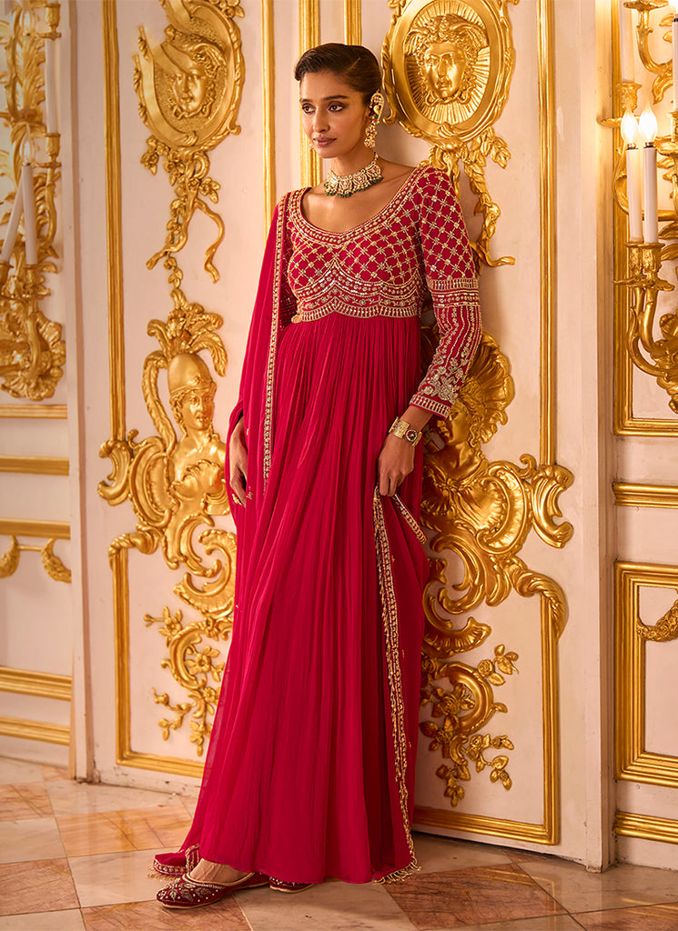 Royal Pink Embroidered Anarkali Suit