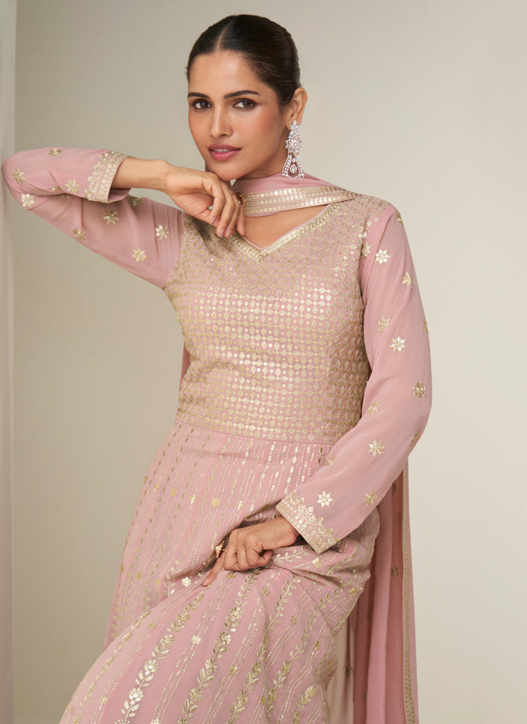 Buy Baby Pink Embroidered Festive Wear Anarkali Suit Online | Hatkay Buy Baby Pink Embroidered Festive Wear Anarkali Suit Online | Hatkay