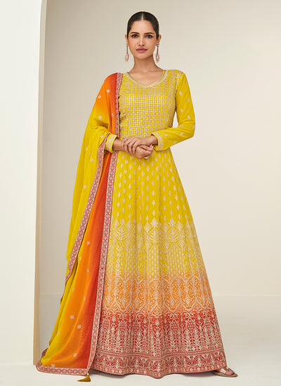 Shop Yellow Ombré Festive Wear Anarkali Suit