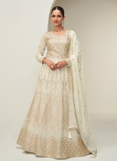 Shop Ivory White Festive Wear Anarkali Suit