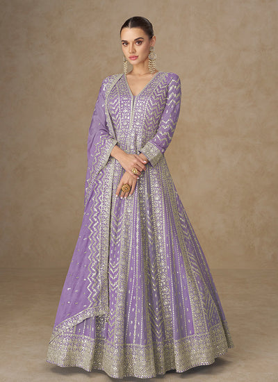 Lilac Purple Festive Wear Anarkali Suit