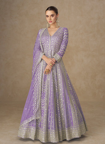 Lilac Purple Embroidered Festive Wear Anarkali Suit