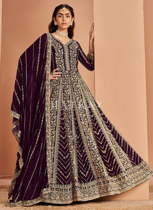 Deep Wine Embroidery Anarkali Suit