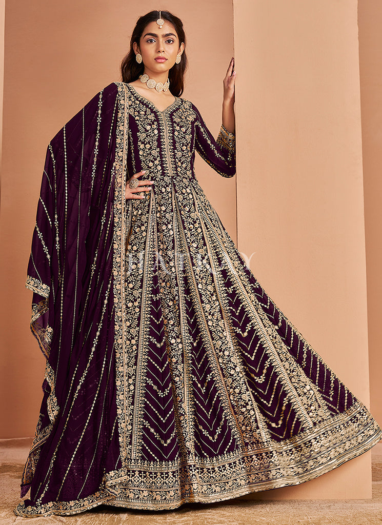 Deep Wine Embroidery Anarkali Suit