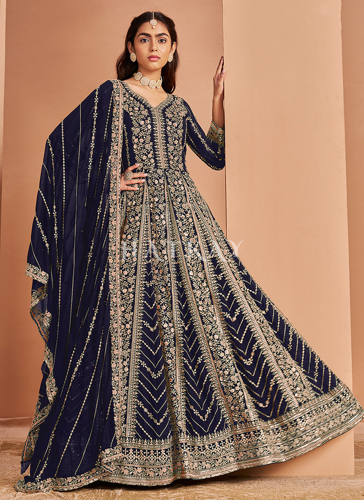 Buy Dark Blue Embroidery Anarkali Suit Online | Hatkay Buy Dark Blue Embroidery Anarkali Suit Online | Hatkay