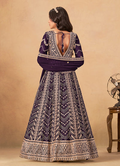 Deep Purple Cording Embroidery Anarkali Suit