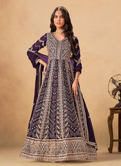 Deep Purple Cording Embroidery Anarkali Suit