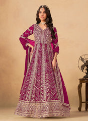 Magenta Pink Cording Embroidery Anarkali Suit