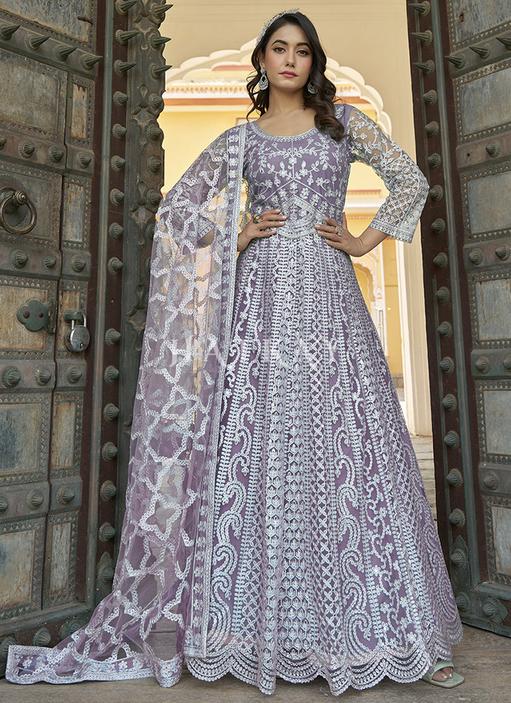Lilac Purple Embroidery Wedding Anarkali Suit