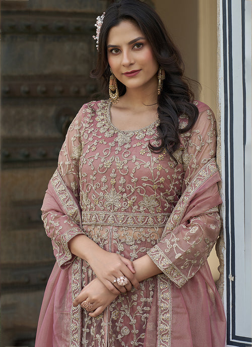 Buy Pink Front Slit Style Anarkali Suit In Canada