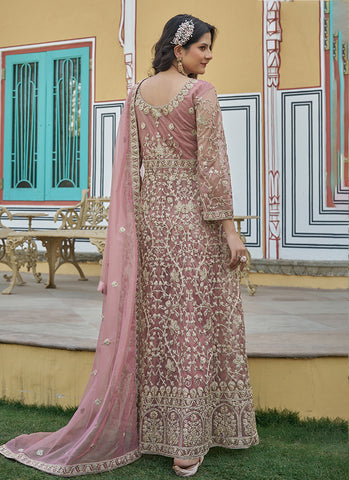 Pink Embroidered Front Slit Style Anarkali Suit