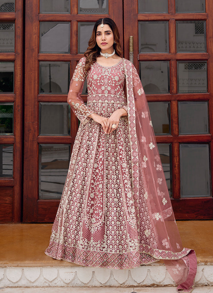 Rose Pink Embroidery Festive Anarkali Suit plus-size Rose Pink Embroidery Festive Anarkali Suit plus-size