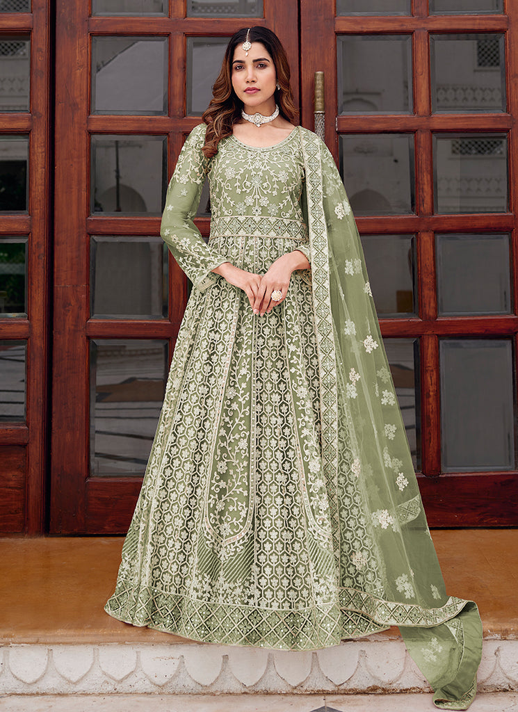 light green anarkali dress Buy Light Green Chinon Anarkali Suit With Floral Print