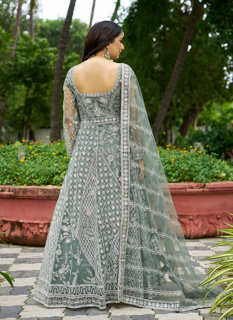 Sea Green Cording Embroidery Wedding Anarkali Suit