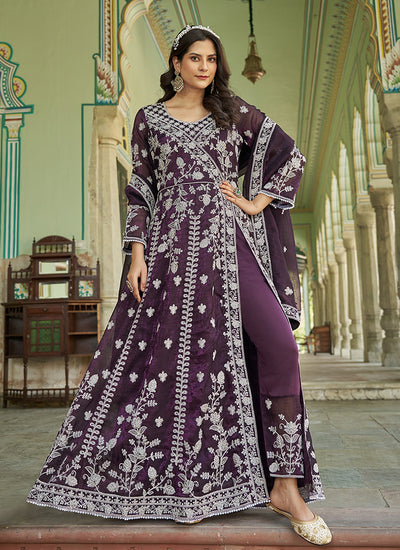 Shop Deep Wine Front Slit Style Anarkali Suit