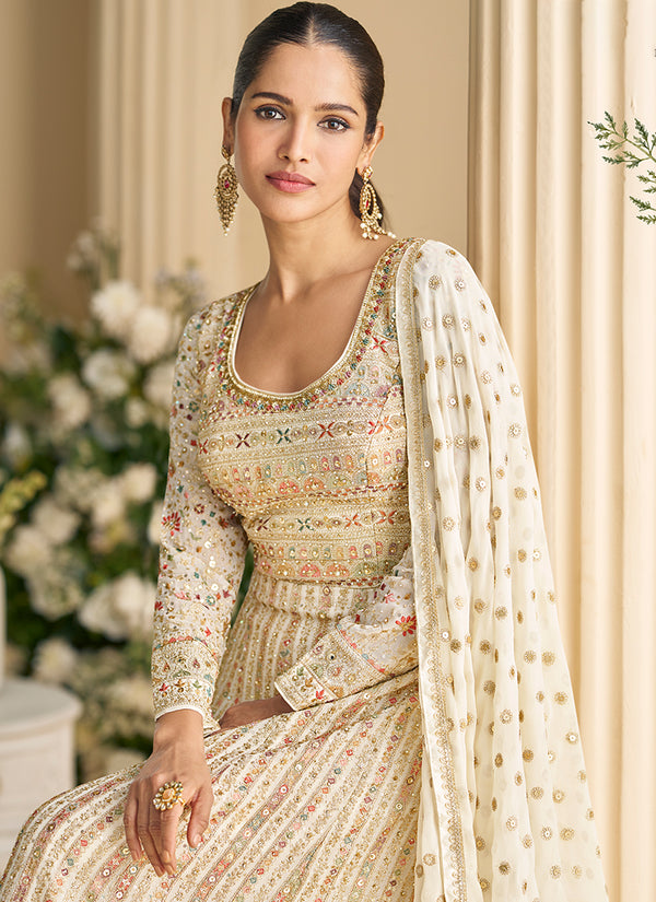 Ivory White Embroidery Festive Anarkali Suit