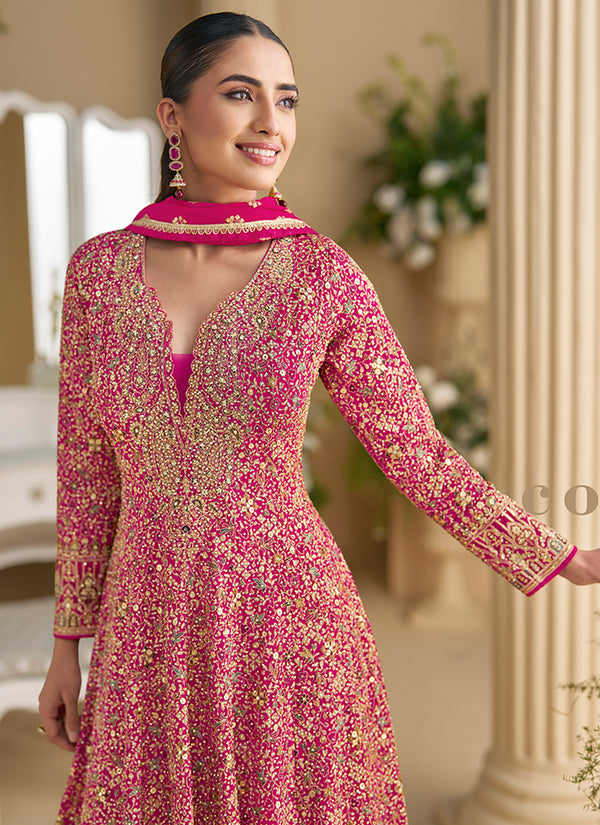 Magenta Pink Embroidery Festive Anarkali Suit