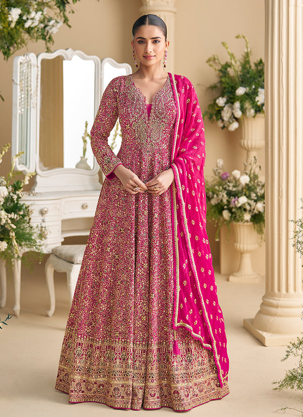 Magenta Pink Embroidery Festive Anarkali Suit